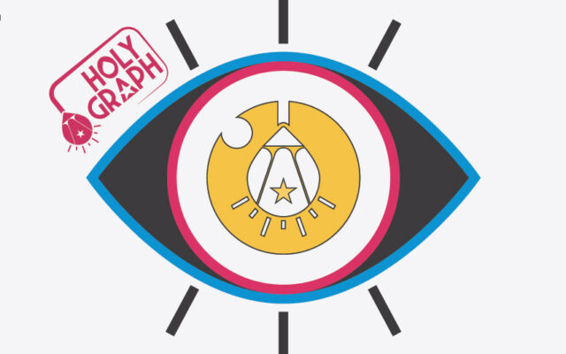 pictogramme d'un oeil avec l'icone du logo HOLY GRAPH dans la pupille